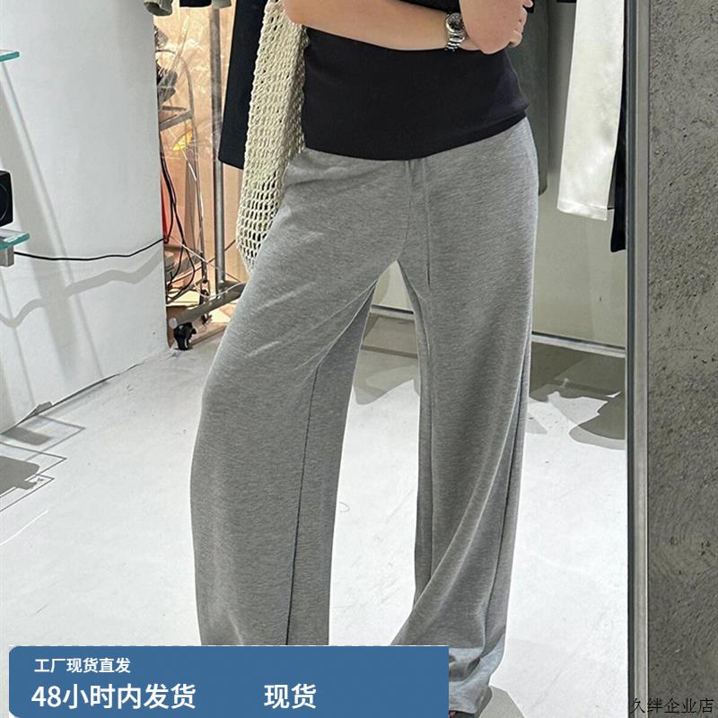 CHAO级推荐灰色天丝高腰抽绳休闲卫裤女秋季气质百搭运动微喇裤 - 图2