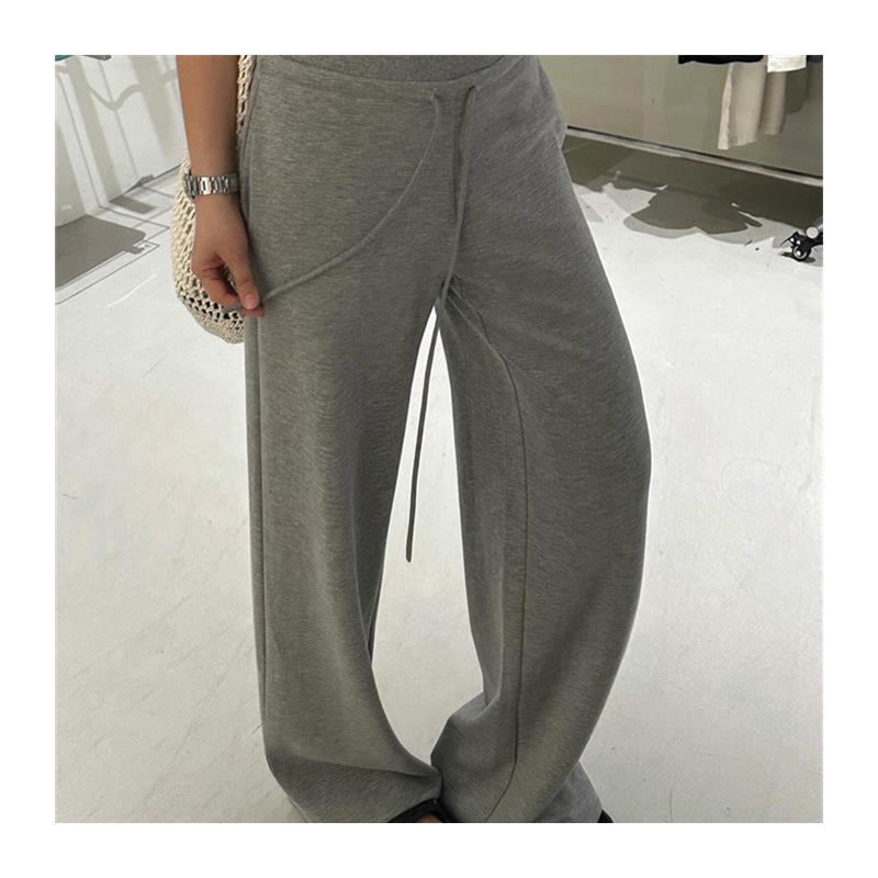 CHAO级推荐灰色天丝高腰抽绳休闲卫裤女秋季气质百搭运动微喇裤 - 图3