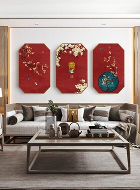 入户玄关装饰画正对门饭店墙面壁画餐厅红色背景火锅店新中式挂画