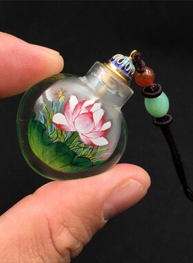 手绘内画鼻烟壶吊坠带挂绳铜盖带勺毛衣链手把件中国风小礼品