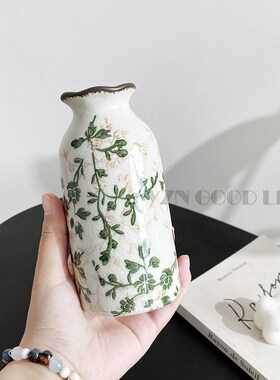 复古田园风冰裂陶瓷小花瓶摆件客厅插花干花小众高级感创意装饰品