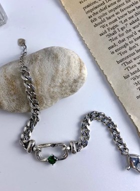 小众重工绿锆石几何手链女时尚个性百搭高级感手环2T023年新款饰