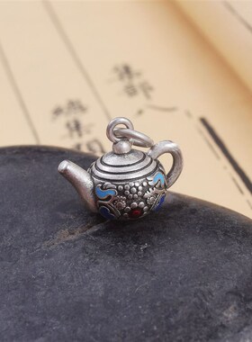 烧蓝茶壶b吊坠女滴胶工艺锁骨项链女复古个性民族风国潮饰品