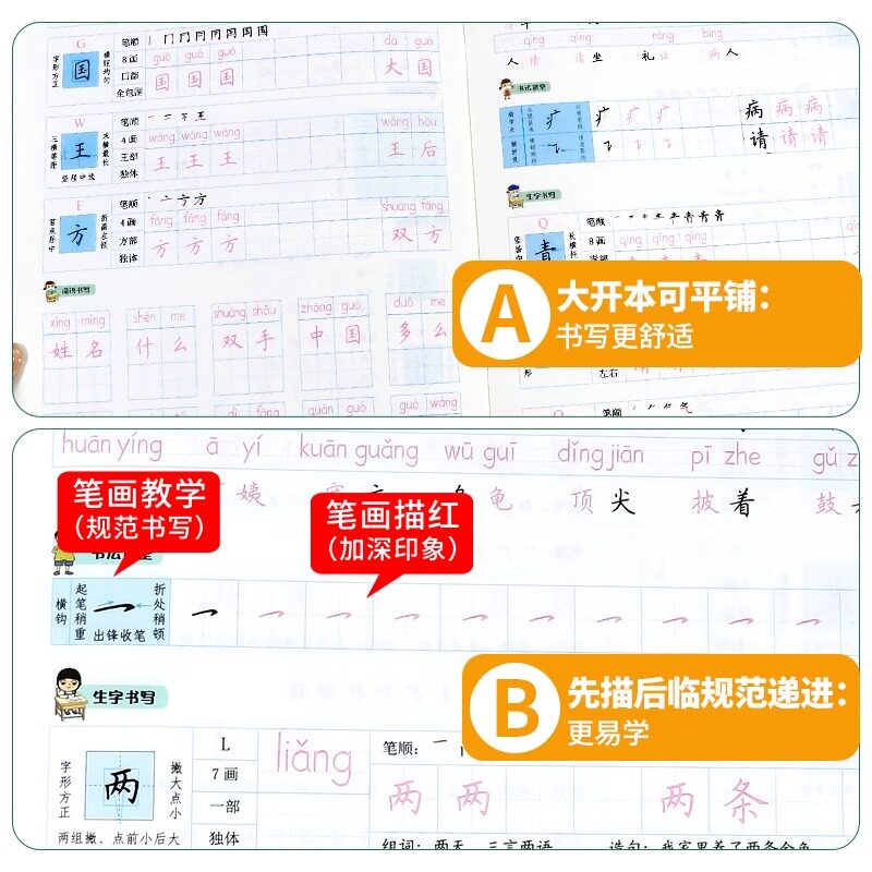 一二三四五六年级下册练字帖语文同步人教版 小学生专用拼音描红本生字笔画笔顺硬笔书法行书正楷控笔训练 写字天天练上册下册寒假