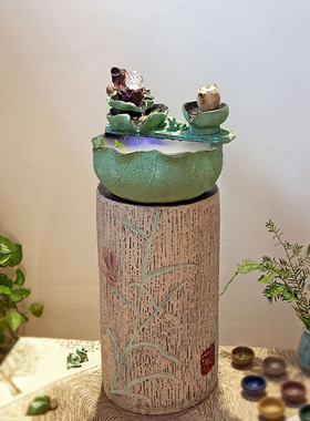 中式假山流水喷泉风水轮生财摆件循环水客厅桌面招财鱼缸开业礼品