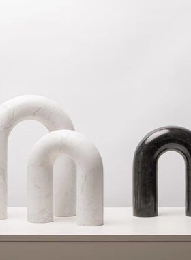 现代简约a天然大理石拱门摆件样板房黄洞石几何装饰品电视柜摆设