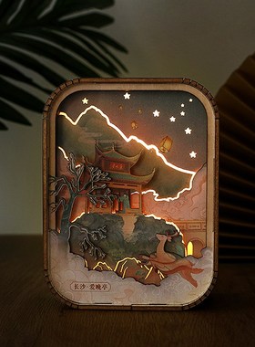 爱晚亭木质小夜灯卧室充电式伴睡灯圣诞生日送女友礼物纪念品礼品