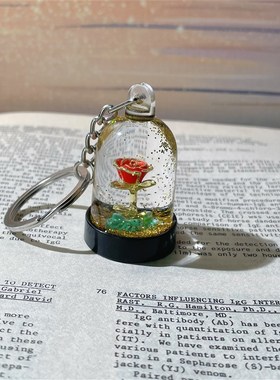 小王子的玫瑰花液体流沙钥匙扣摆件包包卡通挂件创意节日生日礼物