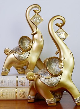 新中式家居对象客厅创意工艺摆件办公室桌博古架书柜家居装饰大象