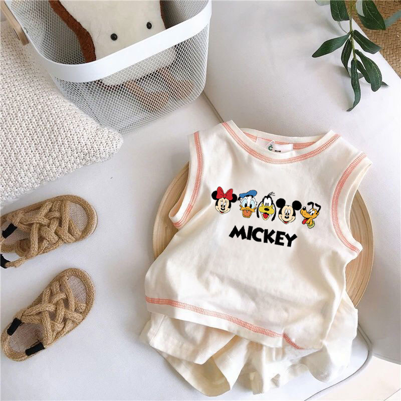 儿童宝宝背心套装纯棉夏季男女童洋气卡通无袖t恤短裤运动两件套,淘宝优惠券,粉丝福利购,淘宝优惠卷