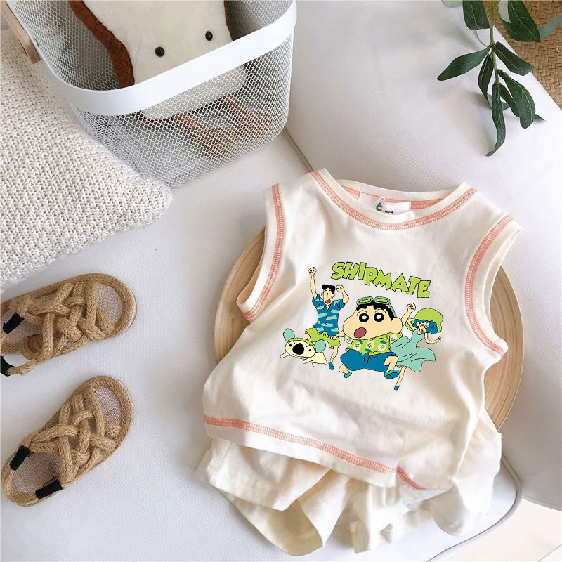 儿童宝宝背心套装纯棉夏季男女童洋气卡通无袖t恤短裤运动两件套,淘宝优惠券,粉丝福利购,淘宝优惠卷