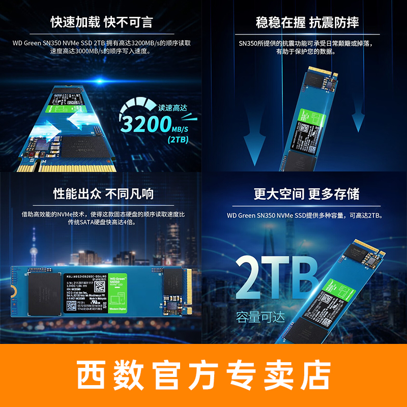 WD西部数据Green SN350 固态硬盘台式电脑m2接口1TBSSD四通道NVME - 图2