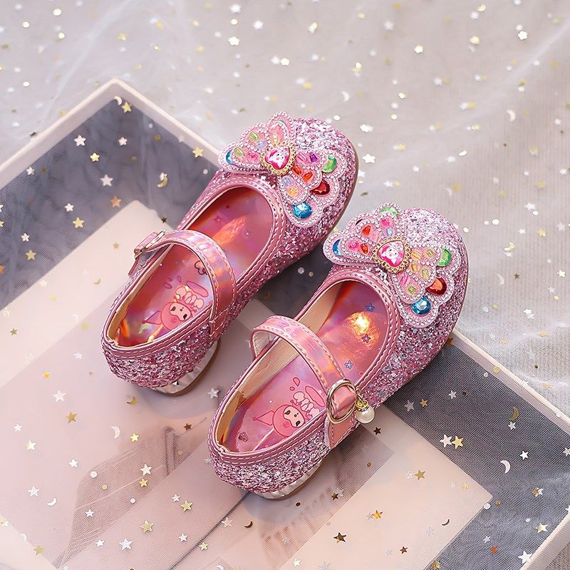 2025库洛米小公主高跟鞋紫色闪闪鞋软底女孩新款单鞋儿童鞋水晶鞋,淘宝优惠券,粉丝福利购,淘宝优惠卷
