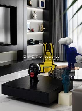 北欧简约儿童房可爱卡通蓝色人物摆件软装饰品样板间创意云朵摆设