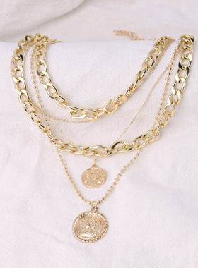 New Jewelry Multilayer round card pendant necklace female女