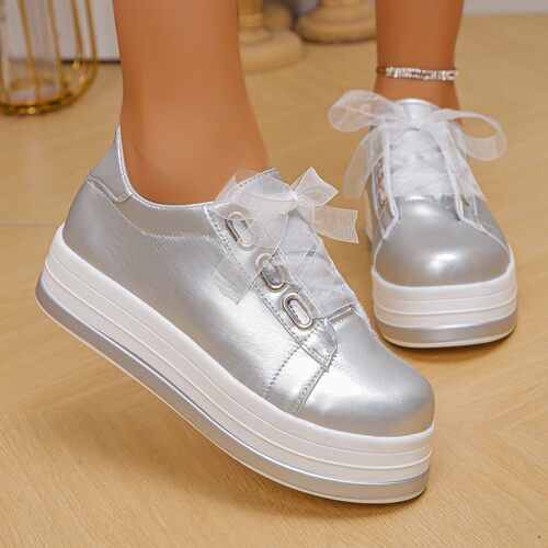 2026 shoes women大码休闲单鞋女欧美新款圆头厚底休闲粘胶鞋外贸 - 图0