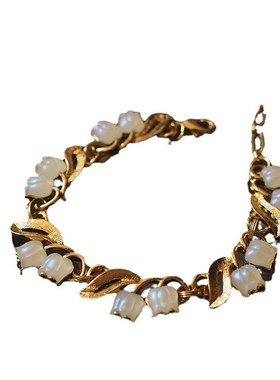 复古立体浮雕暗夜铃兰翠法p丽trifari生日缎带青岛中古手链vintag