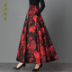 Autumn and winter new style red versatile retro printed w half length skirt women's dance skirt large size high waist a line large hem skirt