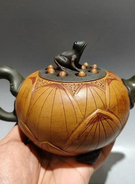 原矿黄段砂d纯手工名家大师蒋蓉款青蛙莲子套壶紫砂壶茶水壶真品