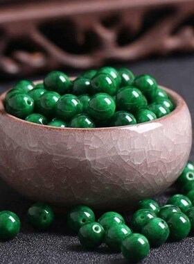 祖母绿翡翠干青玉l散珠玉石散珠满绿色翡翠甘青玉手链配饰项链