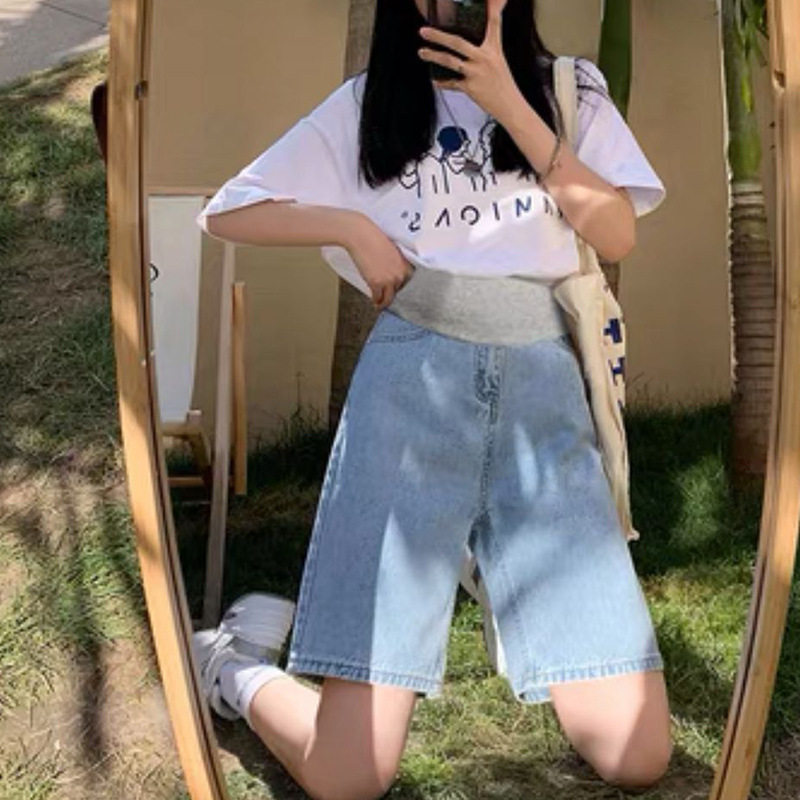 2023夏季新款孕妇五分裤牛仔托腹外穿短裤子宽松加肥薄200斤大码,淘宝优惠券,粉丝福利购,淘宝优惠卷