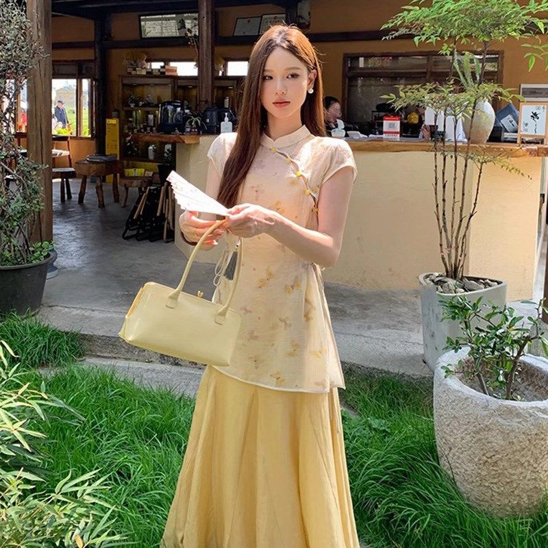孕妇2025新中式国风新款套装夏装薄款短袖上衣高级感吊带裙两件套,淘宝优惠券,粉丝福利购,淘宝优惠卷