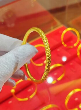 金包银手镯女古法卷草纹手环素圈实心闭口唐草纹镯子送女友送妈妈