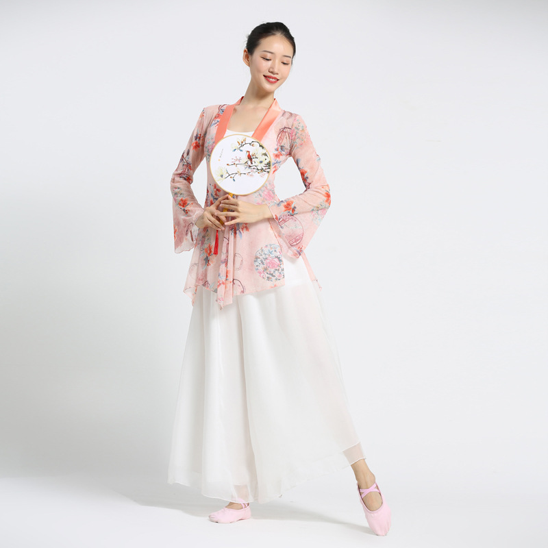 日本无印MUJIE古典舞服装夏季套装演出服上衣印花网纱舞蹈跳舞飘 - 图0