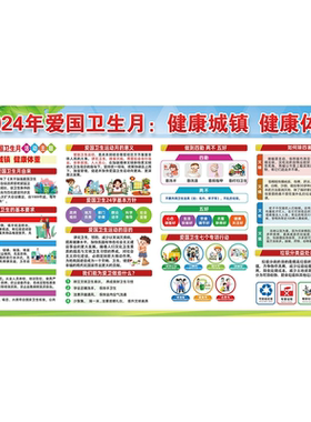 2024年全国爱国卫生月除四害讲文明预防疾病知识海报画PP背胶打印