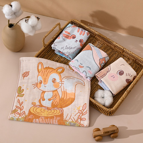 纯棉纱布小方巾卡通可爱男女儿童洗脸毛巾全棉柔软吸水不掉毛面巾 - 图1