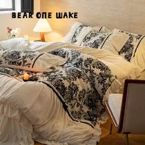 Bear One Wake Up 2023 new European and American style Milk Suede Four Pieces Of Coral Suede Winter Thickened Flannel Linen