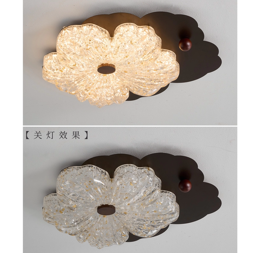 中古风金箔花朵卧室吸顶灯新款美式复古高级感轻奢树脂主卧房间灯 - 图1