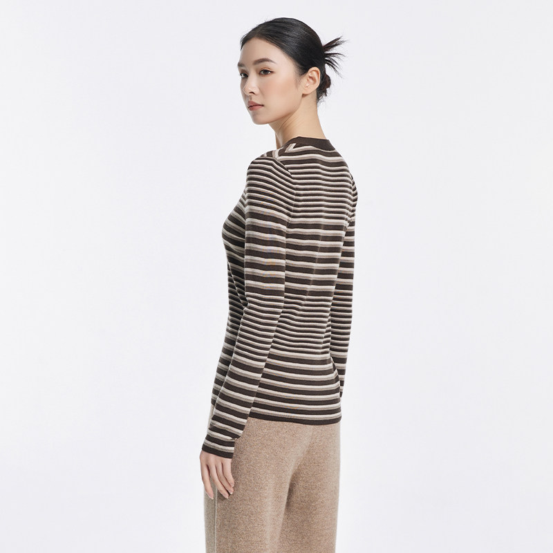 衣尚【100%绵羊毛】春夏新款条纹v领羊毛衫复古修身内搭针织衫,淘宝优惠券,粉丝福利购,淘宝优惠卷