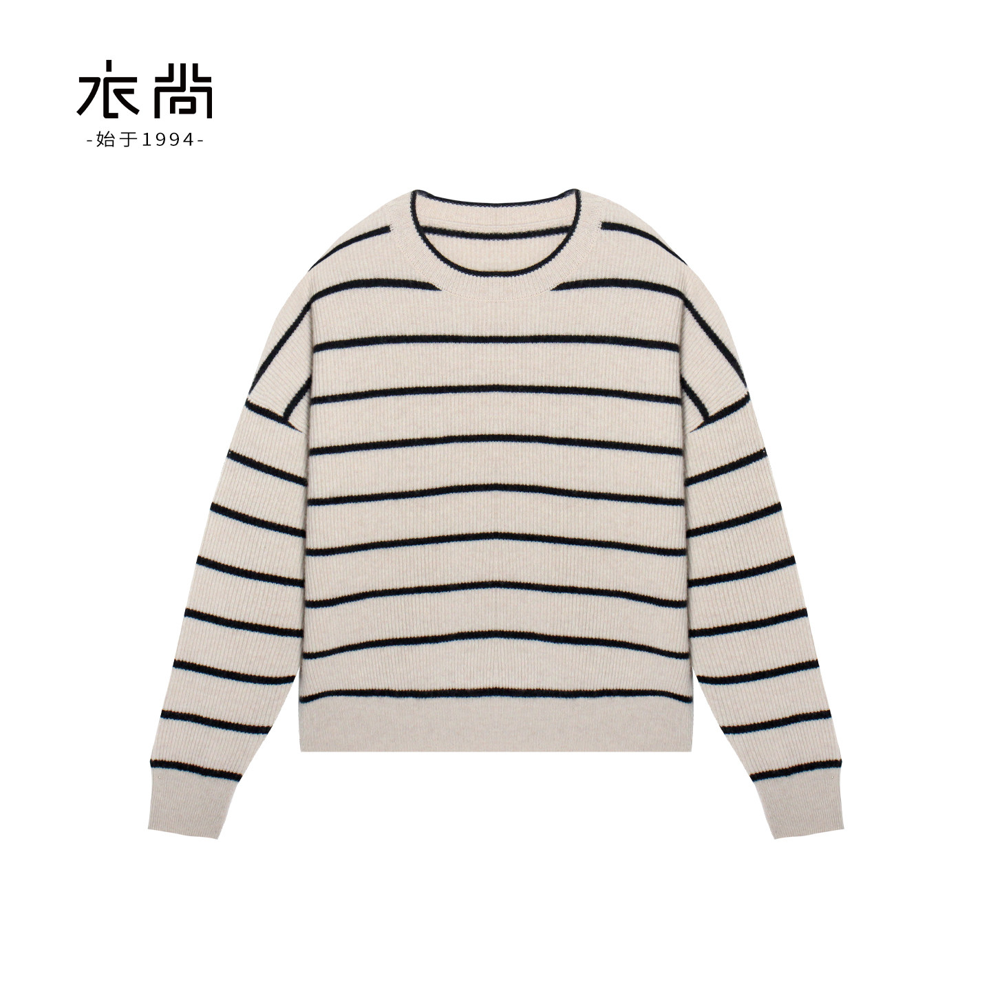衣尚【100%山羊绒】条纹圆领套衫秋冬女装羊绒衫,淘宝优惠券,粉丝福利购,淘宝优惠卷