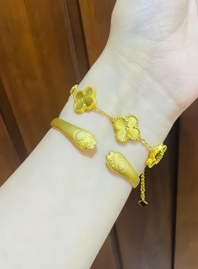 黄金包银猫爪手镯女招财纳福手镯