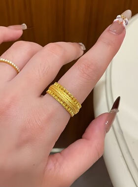 古法金包银腰缠万贯戒指女镂空蕾丝钱币暴富皇冠食指戒蕾丝送女友