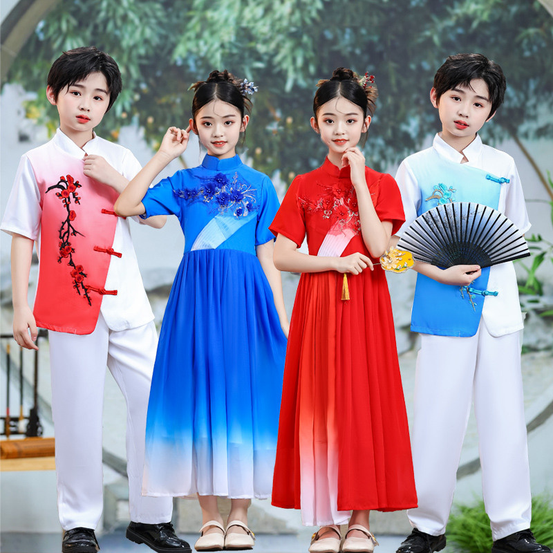 六一儿童合唱服中国风万疆红歌表演服夏季男女童舞蹈服毕业演出服 - 图0
