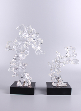 新中式创意透明太湖石q雕塑摆件样板间售楼部书房办公桌酒柜摆设