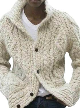 Men's color jacket欧美休闲灰色灰色男纯色针织外套开衫大码