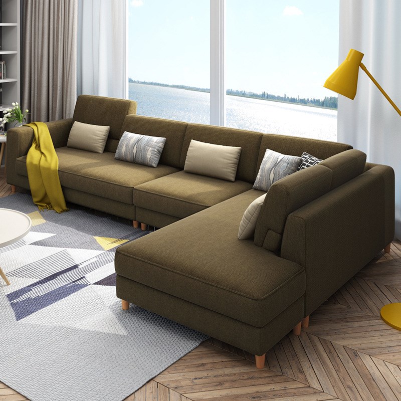 北欧乳胶布艺沙发简约现大小户型客厅整装可拆洗T转角布沙发组合 - 图0