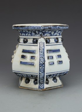 大明宣德青花八卦香炉古董古玩B瓷器收藏品老货老物件手工摆件