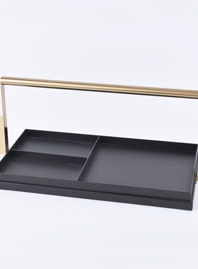 极速现代新中式简约金属铁艺摆件样板间茶室收纳手U提托盘软装饰