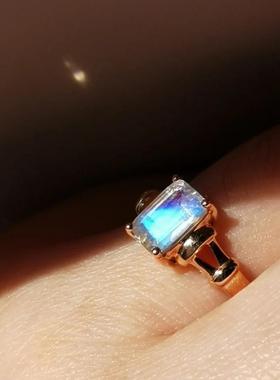 爆款天然蓝月光石长方戒面强荧光高品质裸石首饰镶嵌配石厂家直销