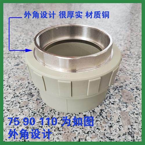 灰色PPR内牙直接DN40 50 63 75 90 110内丝直通热熔水管配件 铜牙 - 图1