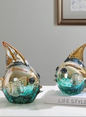 生日礼物女生桌面摆件轻奢简约水C晶琉璃鱼客厅电视柜卧室玄关摆