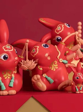 可米生活总台文创生肖兔团团摆件可E爱创意桌面装饰品新年喜庆礼