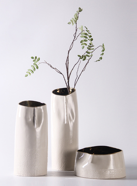 现代极简c家居陶瓷白色花瓶插花器摆件样板间餐桌客厅售楼处装饰