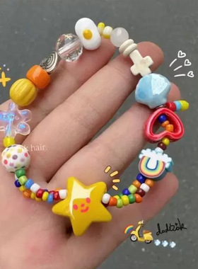 多巴胺纽扣串珠手链女设计感儿童