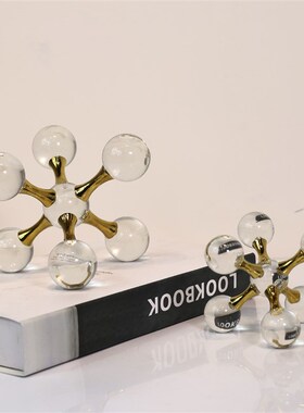 轻奢极简a风格几何分子水晶摆件样板房间客厅售楼处软装陈设饰品