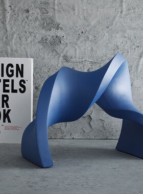 简约现代轻奢蓝色磨砂树脂摆件客B厅书房创意丝带样板房桌面装饰